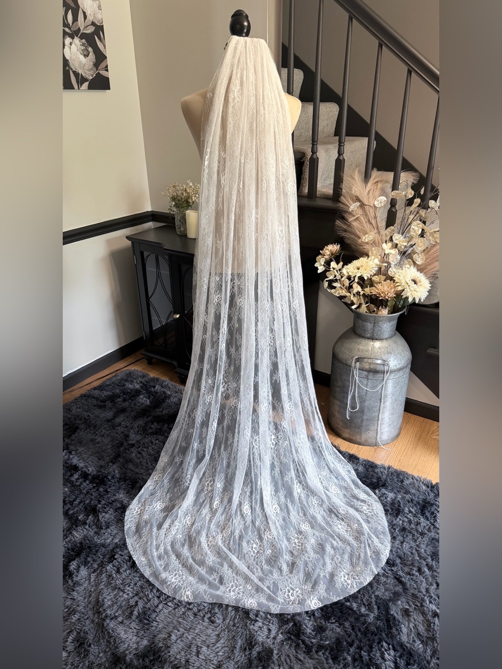 All Lace Sheer Bridal Veil in Ivory - 78 inches